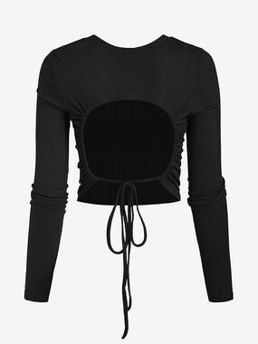 Dynamite Black Long-Sleeve Open-Back Ribbed Crop Top